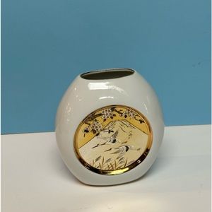 Vintage The Art Of Chokin Japanese vase 24K Gold Edge flying Swans pattern